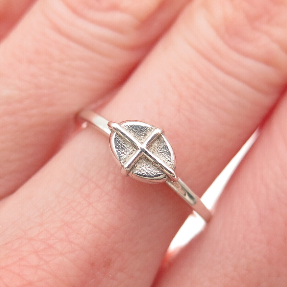 Hagit Gorali 925 Sterling Silver Vintage Modernist Cross Oxidized Ring Size 7